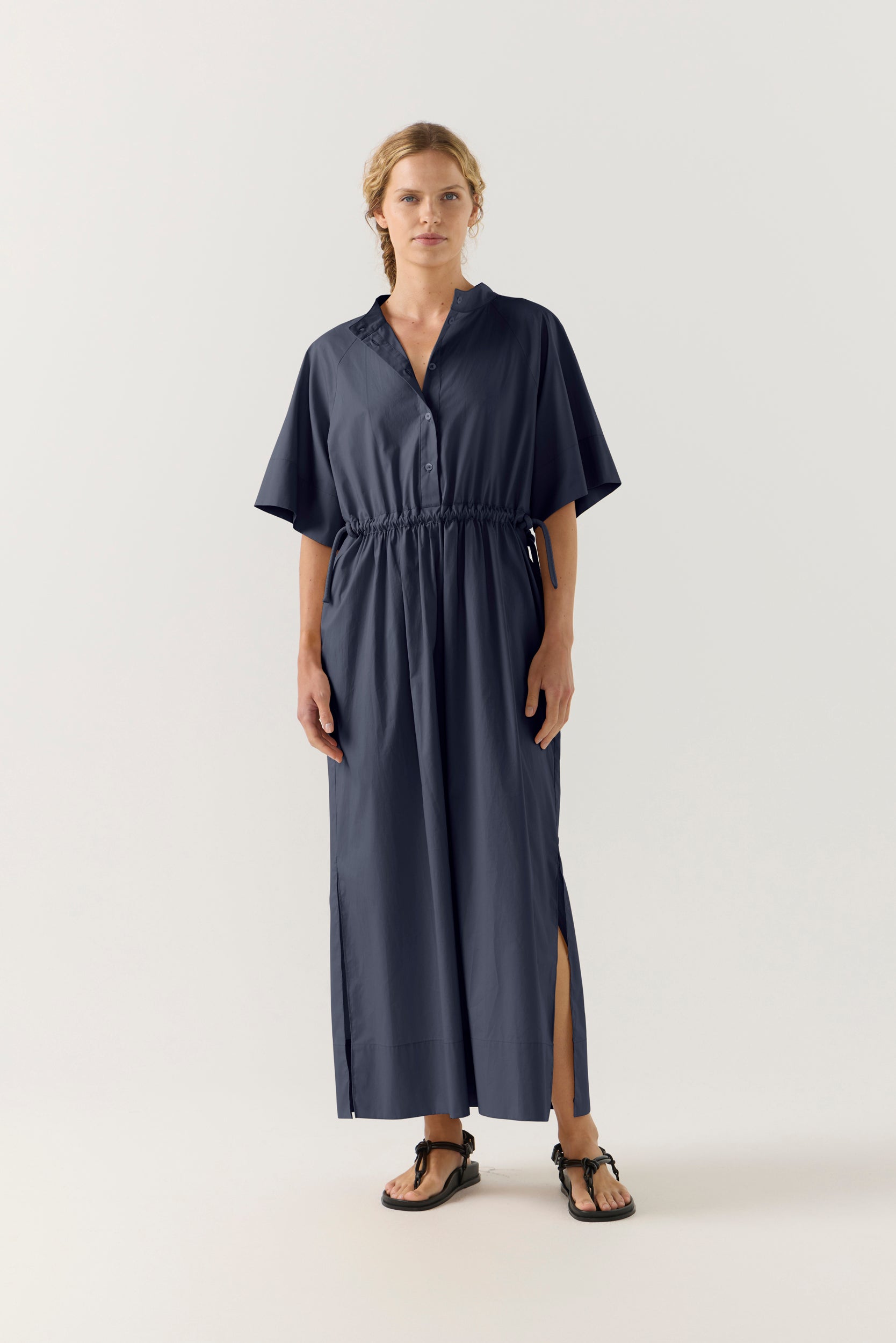 eliza blue dress Floral Midi Dress in Soft Blue With Halter Neckline
