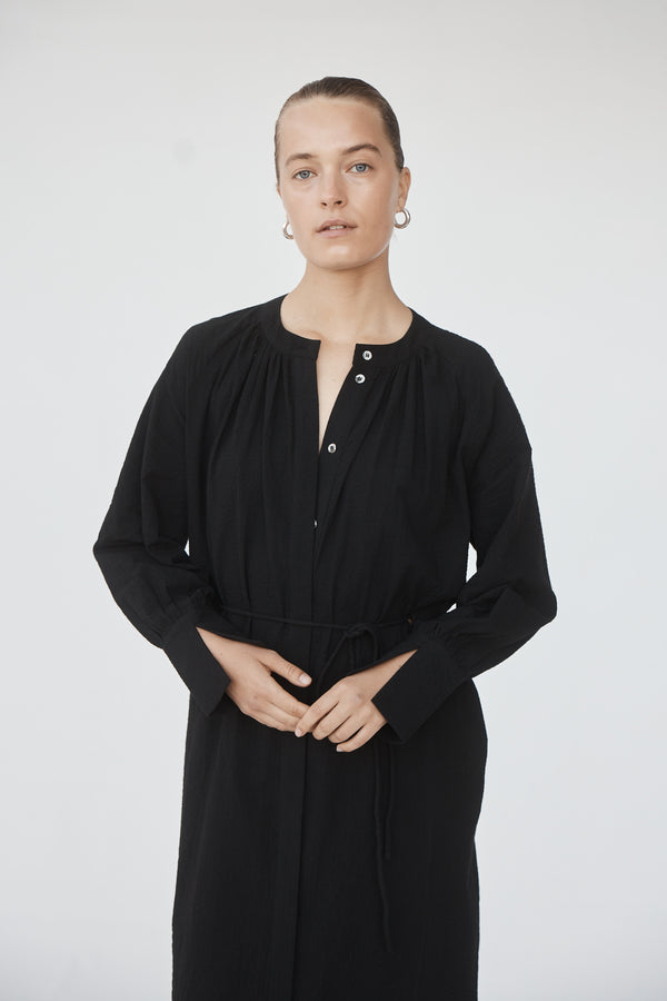 Agnes Dress | Black Seersucker