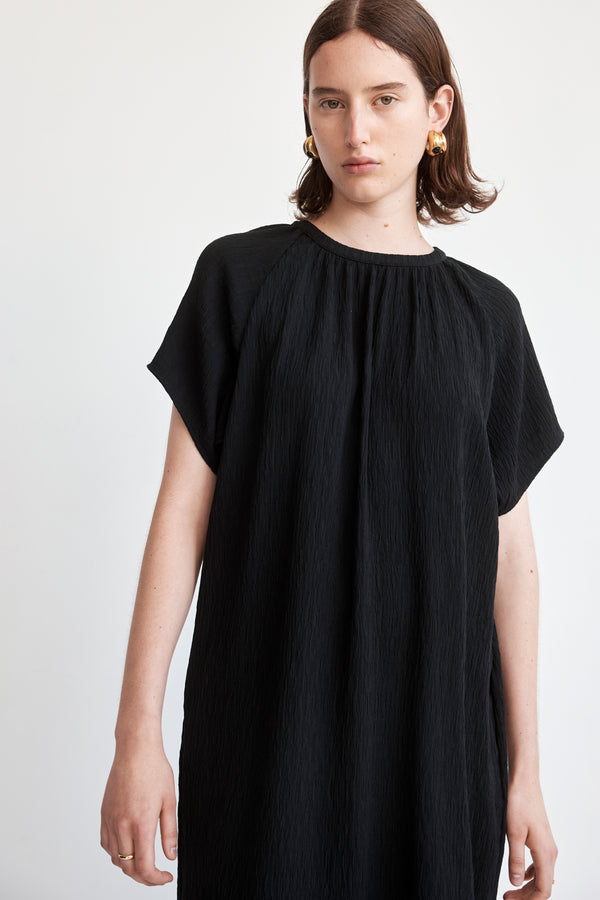 James Dress | Black Crinkle Rayon