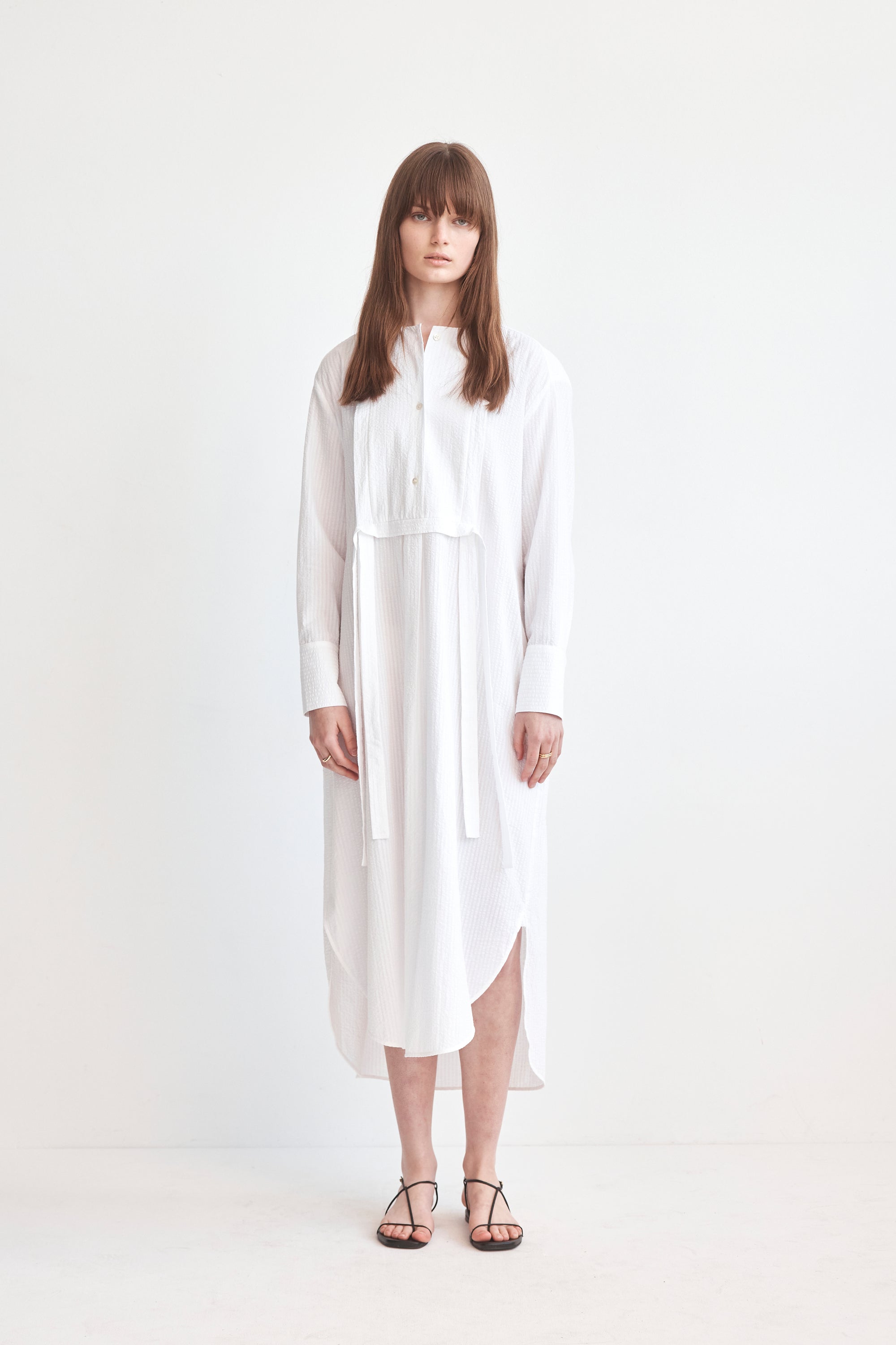 Lenny Dress | White Seersucker