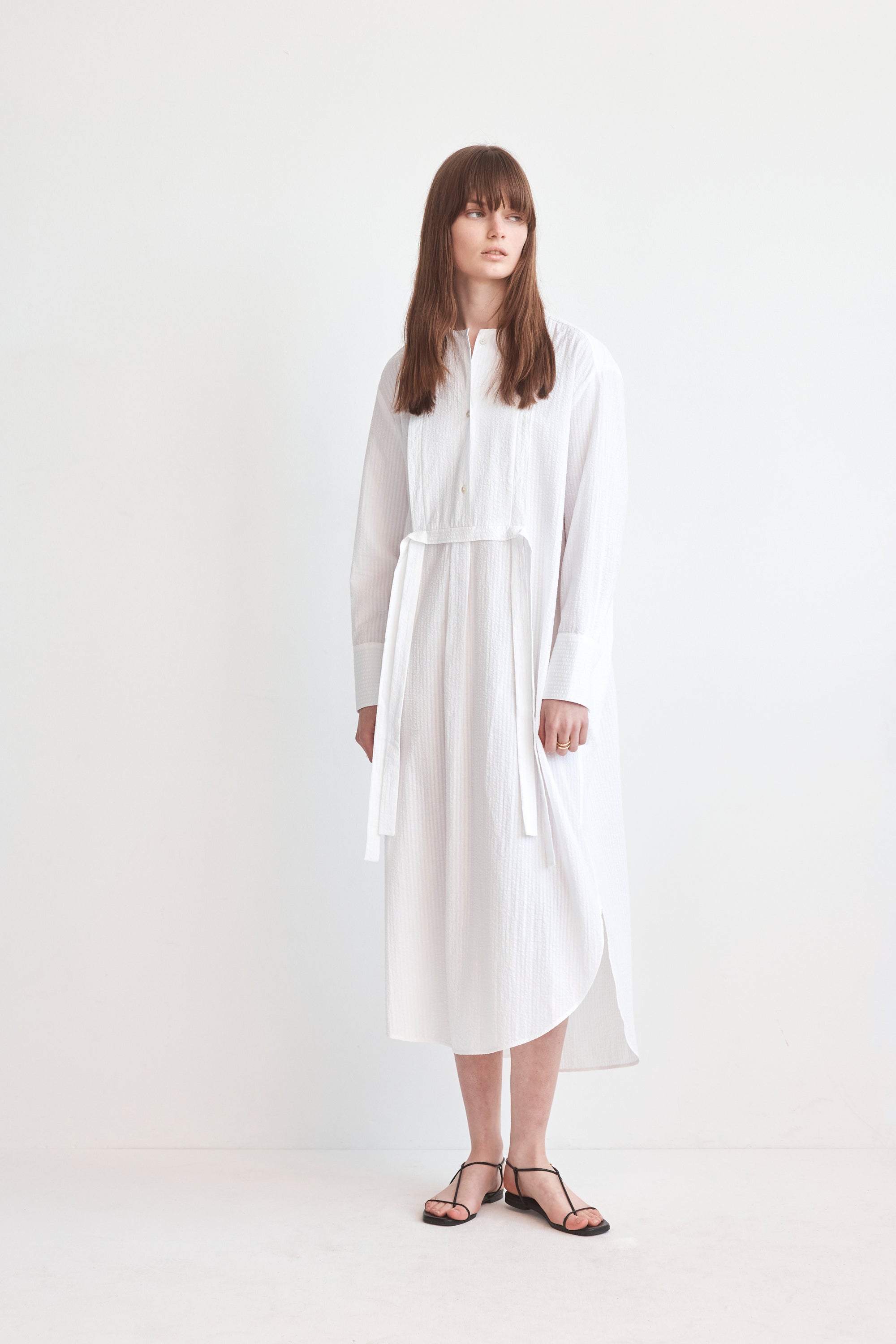 Lenny Dress | White Seersucker