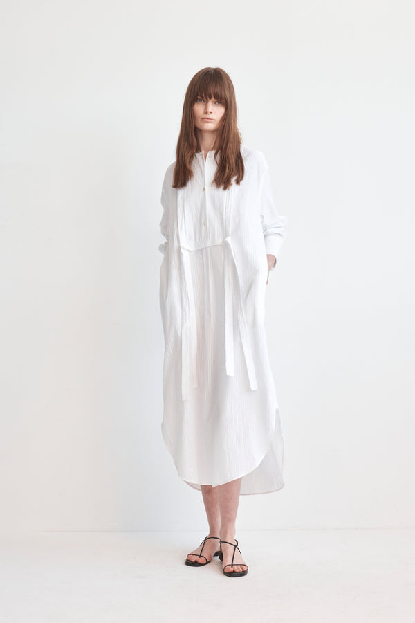 Lenny Dress | White Seersucker