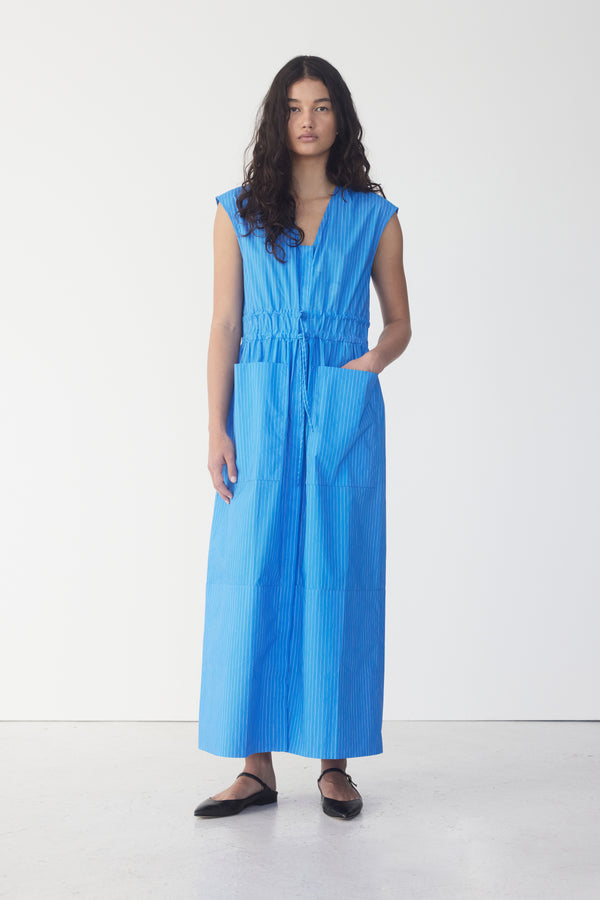 Meg Dress | French Blue Pinstripe Poplin
