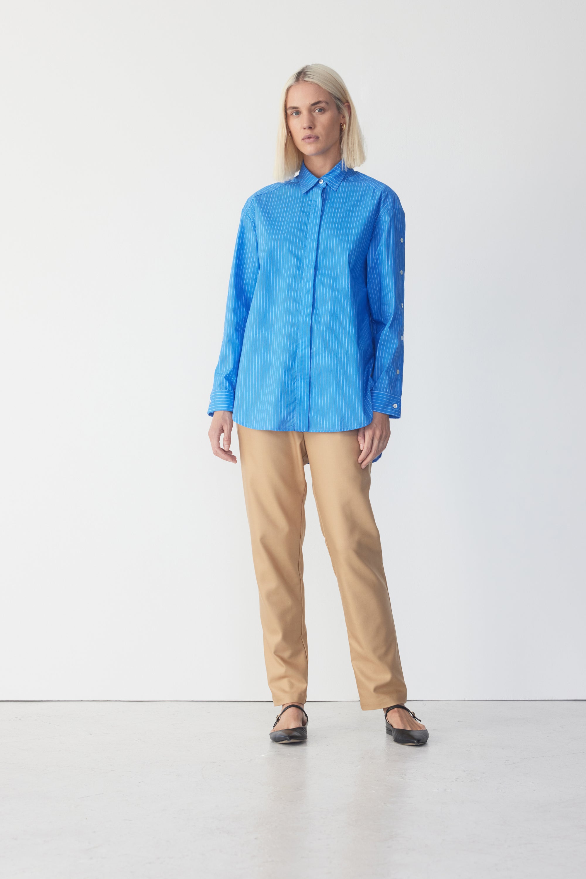 Petal Shirt | French Blue Pinstripe Poplin