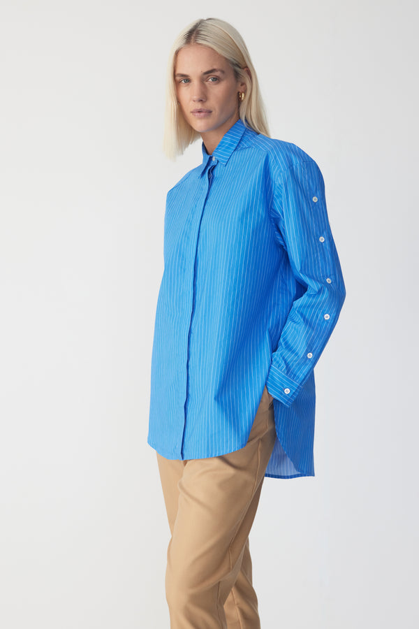 Petal Shirt | French Blue Pinstripe Poplin