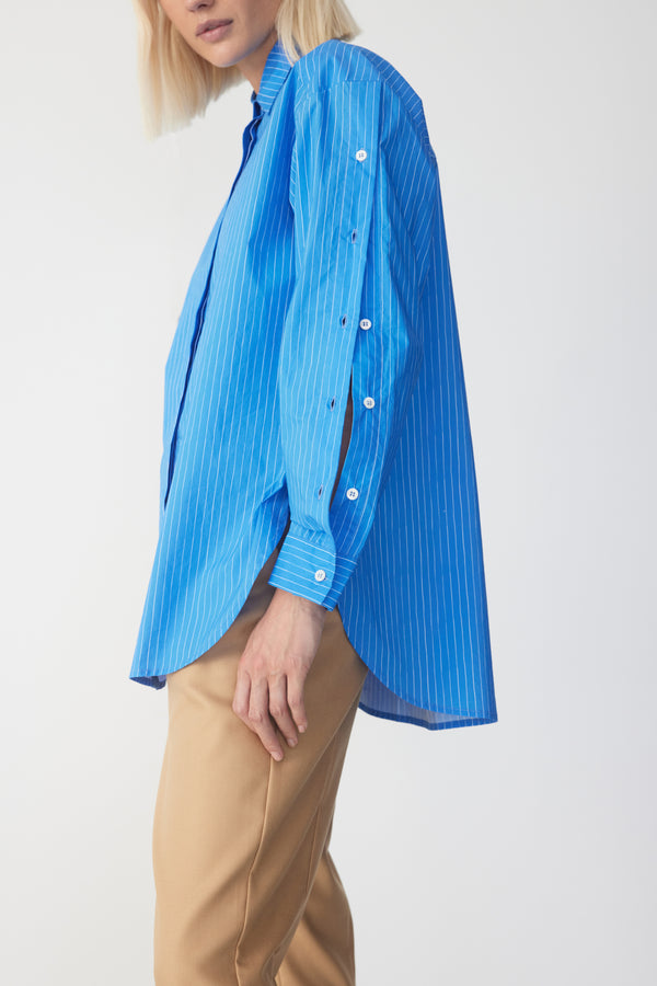 Petal Shirt | French Blue Pinstripe Poplin