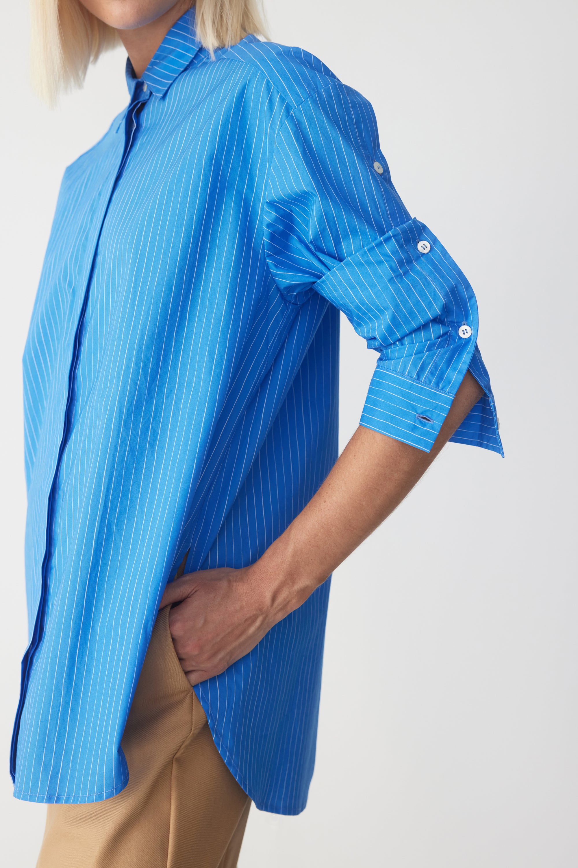 Petal Shirt | French Blue Pinstripe Poplin