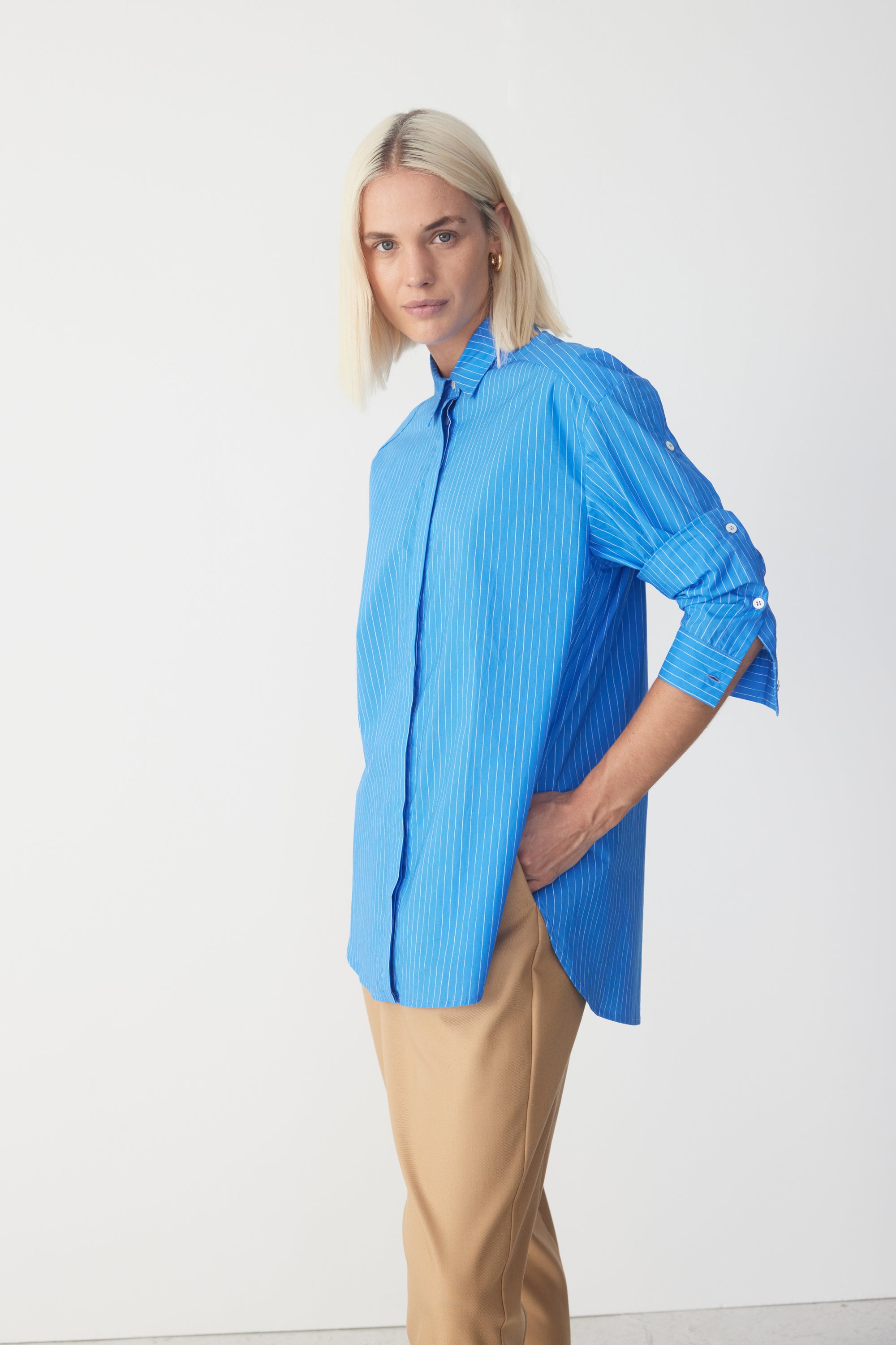 Petal Shirt | French Blue Pinstripe Poplin