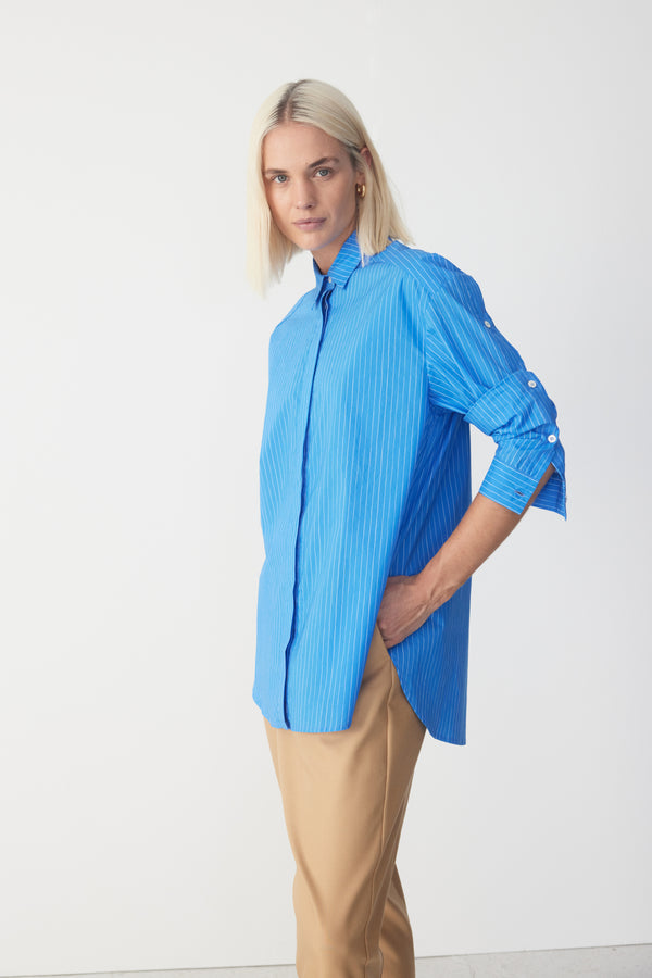 Petal Shirt | French Blue Pinstripe Poplin