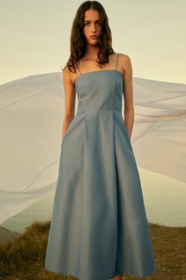 Fleur Dress | Steel Blue Silk Cotton