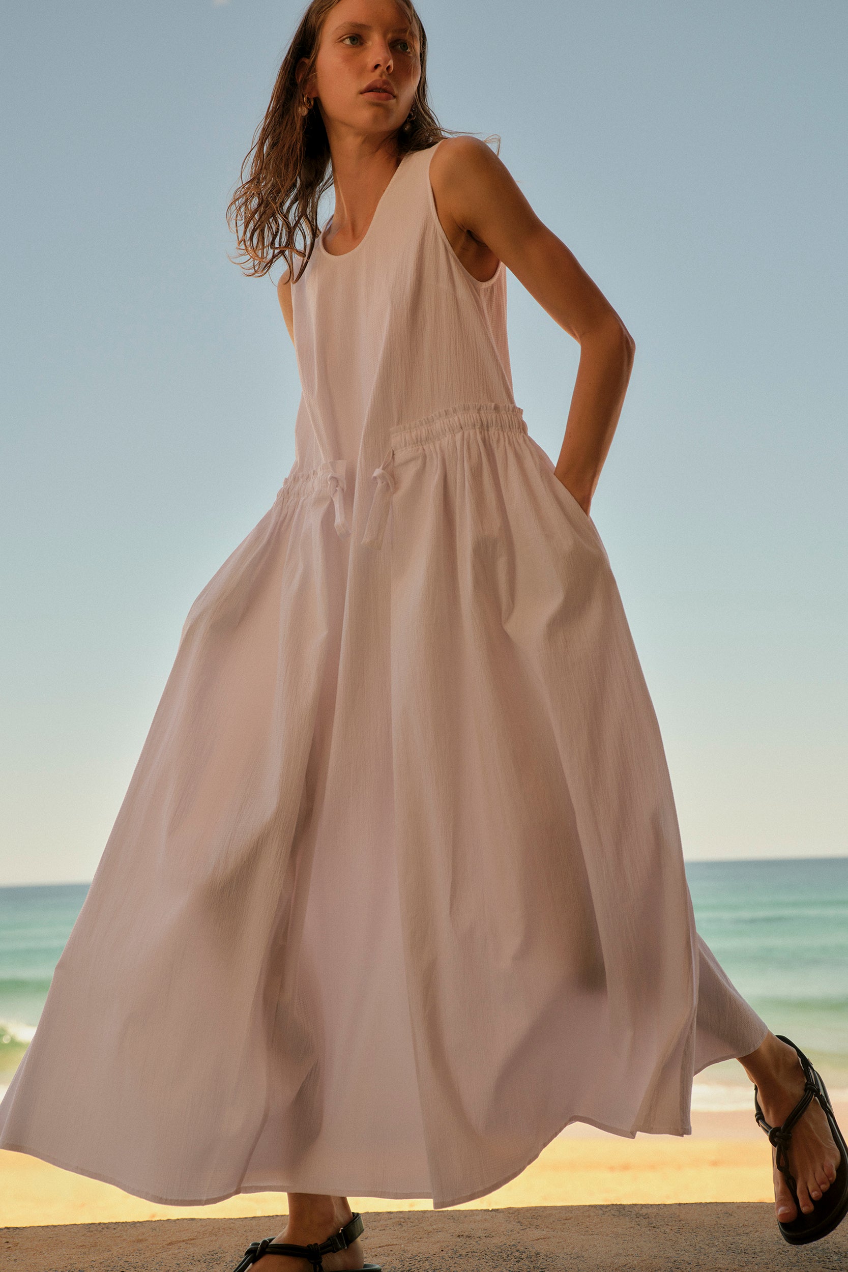 Cameron Dress | White Seersucker
