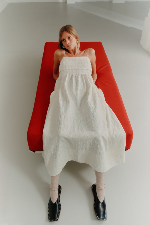 Nicole Dress | Off White Jacquard
