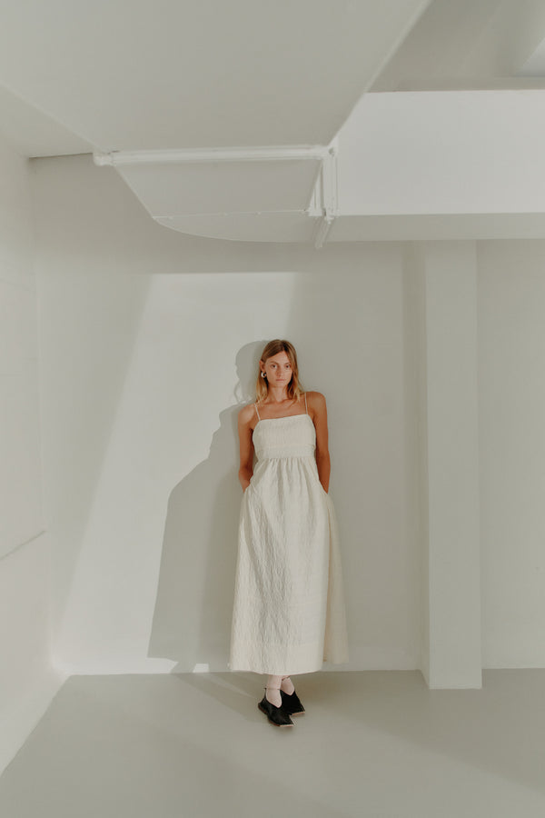 Nicole Dress | Off White Jacquard