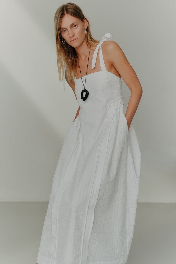 Hayley Dress | White Stripe Seersucker