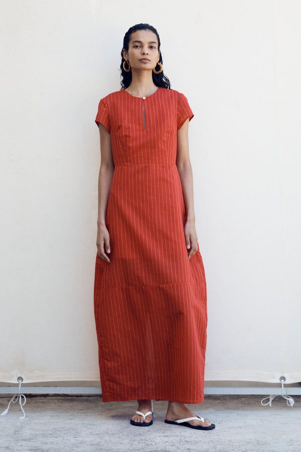 Sapphire Dress | Crimson Pinstripe Cotton Silk