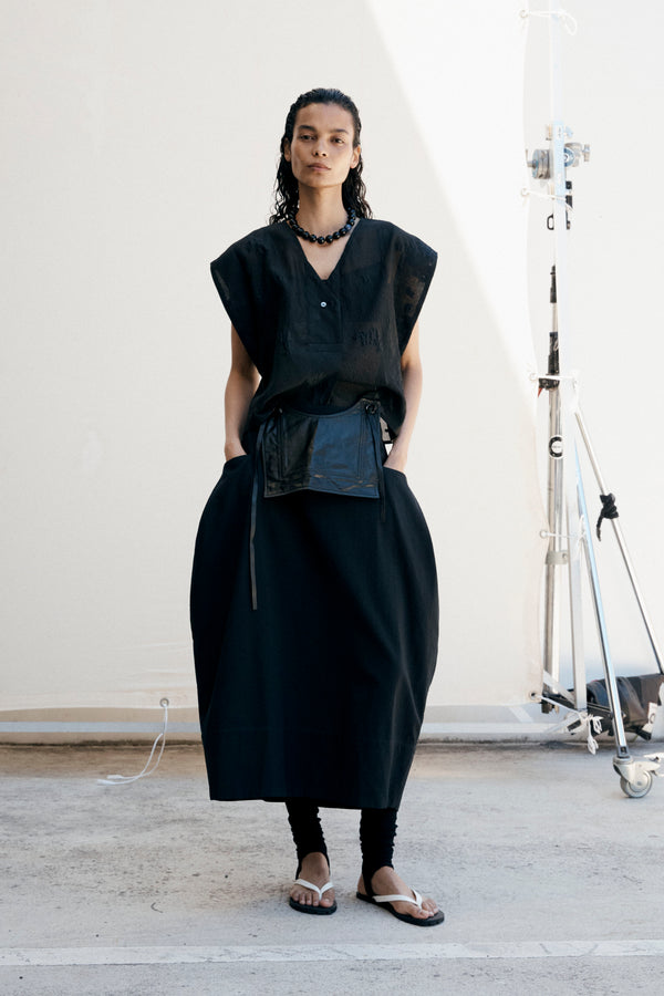Ola Skirt | Black Cotton Tencel
