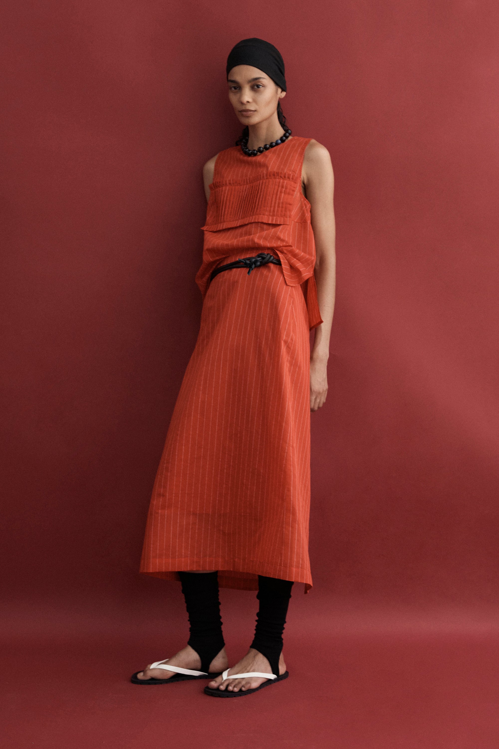 Cynthia Skirt | Crimson Pinstripe Cotton Silk
