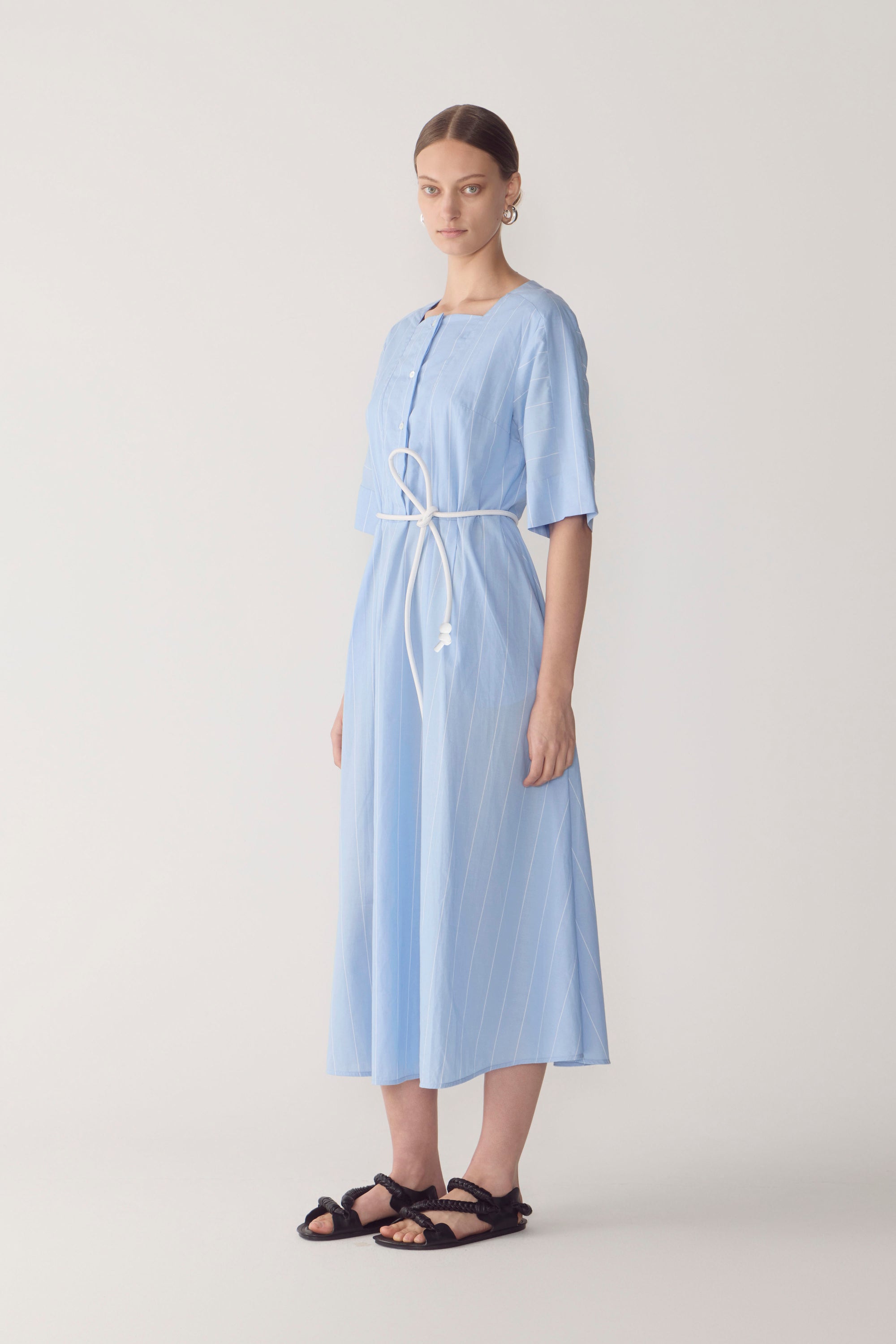 Meena Dress | Chambray Pinstripe Cotton