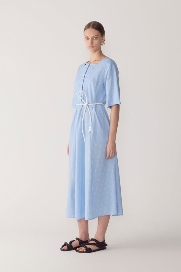 Meena Dress | Chambray Pinstripe Cotton