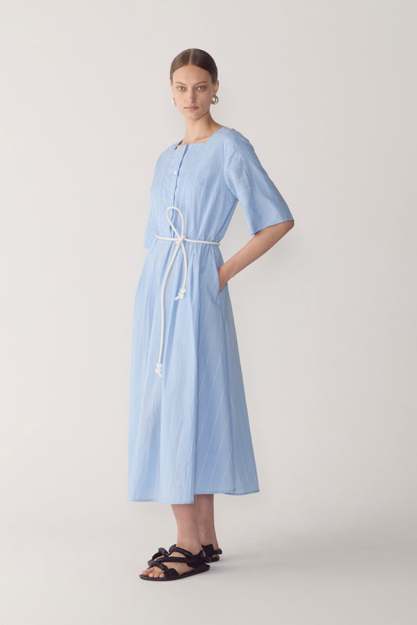 Meena Dress | Chambray Pinstripe Cotton