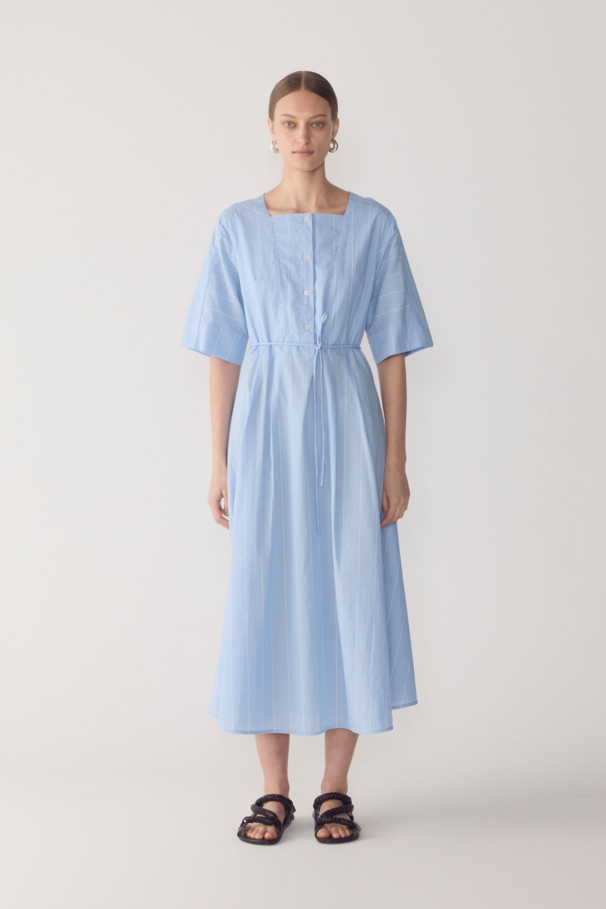 Meena Dress | Chambray Pinstripe Cotton