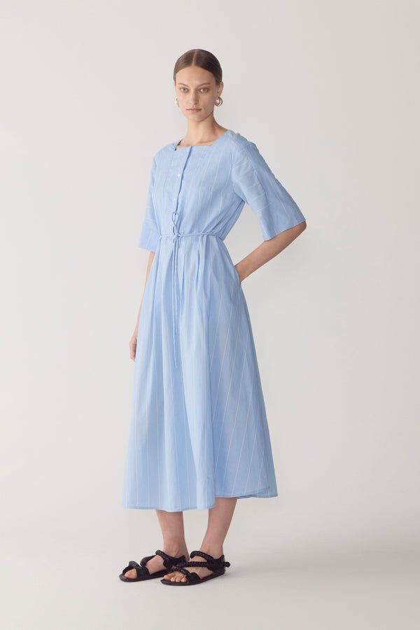 Meena Dress | Chambray Pinstripe Cotton