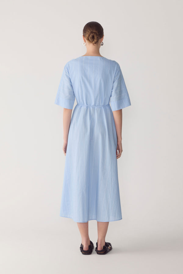 Meena Dress | Chambray Pinstripe Cotton