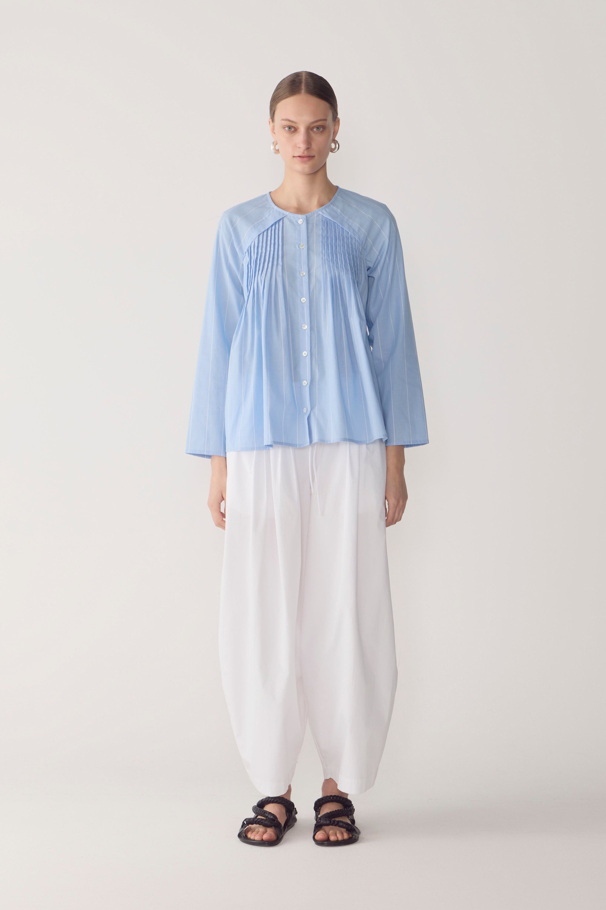 Rae Top | Chambray Pinstripe Cotton