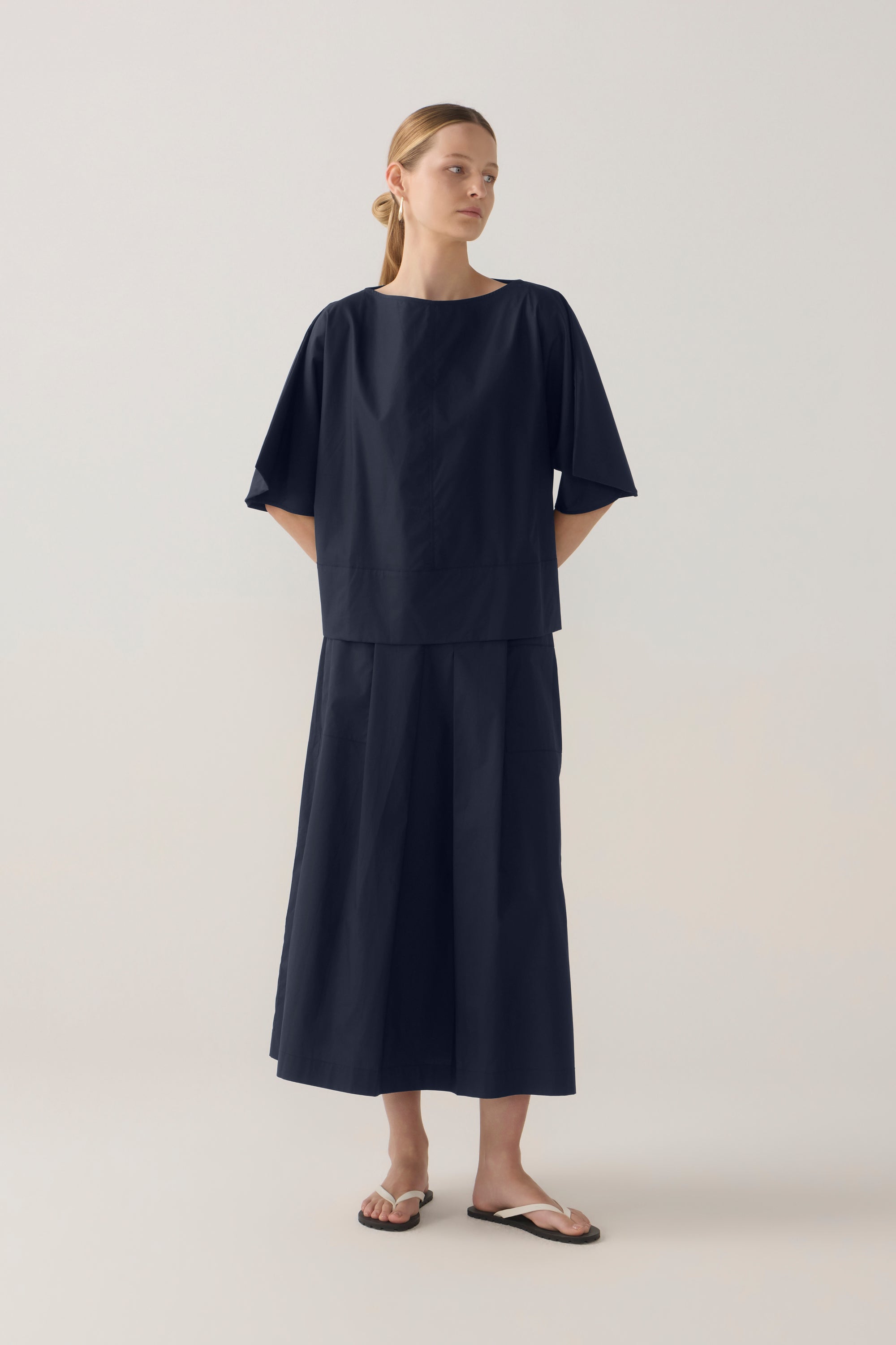 Aimee Top | Navy Poplin