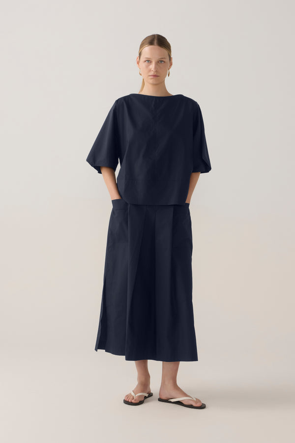 Aimee Top | Navy Poplin