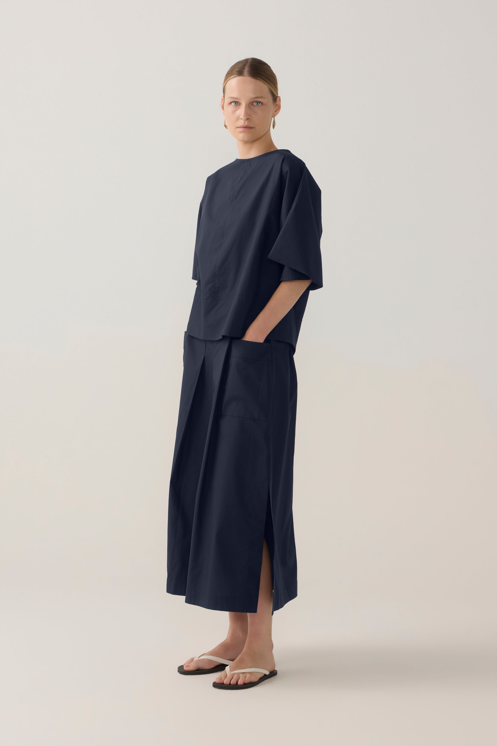 Aimee Top | Navy Poplin