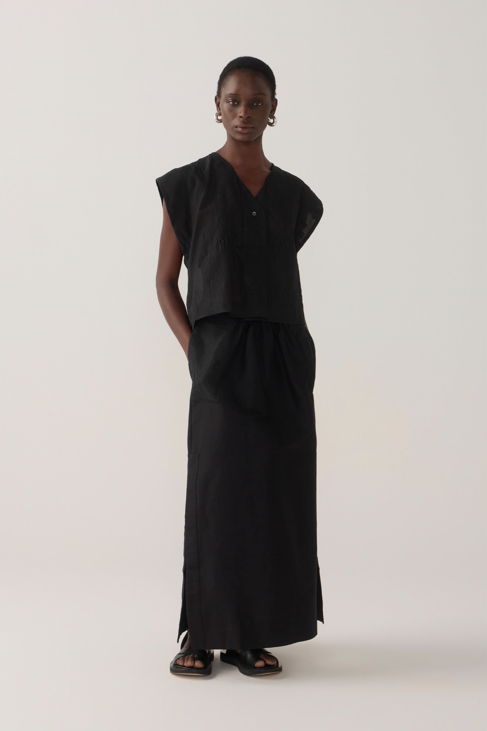 Bettina Skirt | Black Cotton Silk