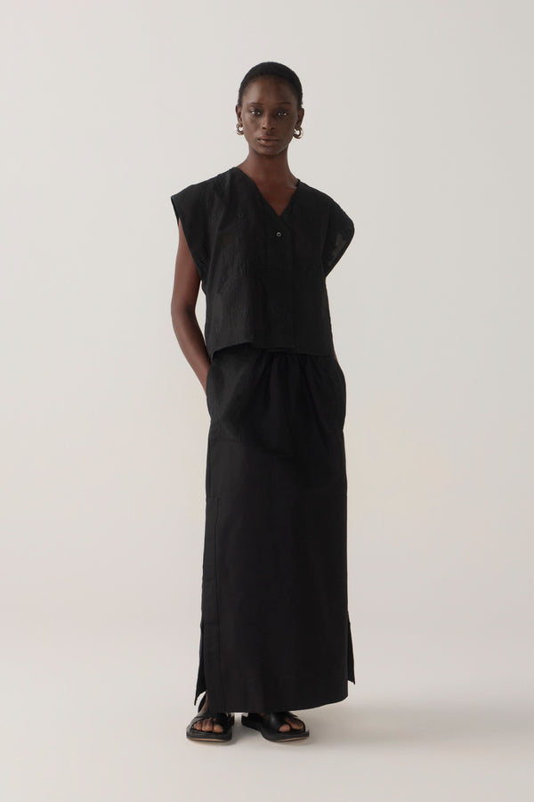Bettina Skirt | Black Cotton Silk