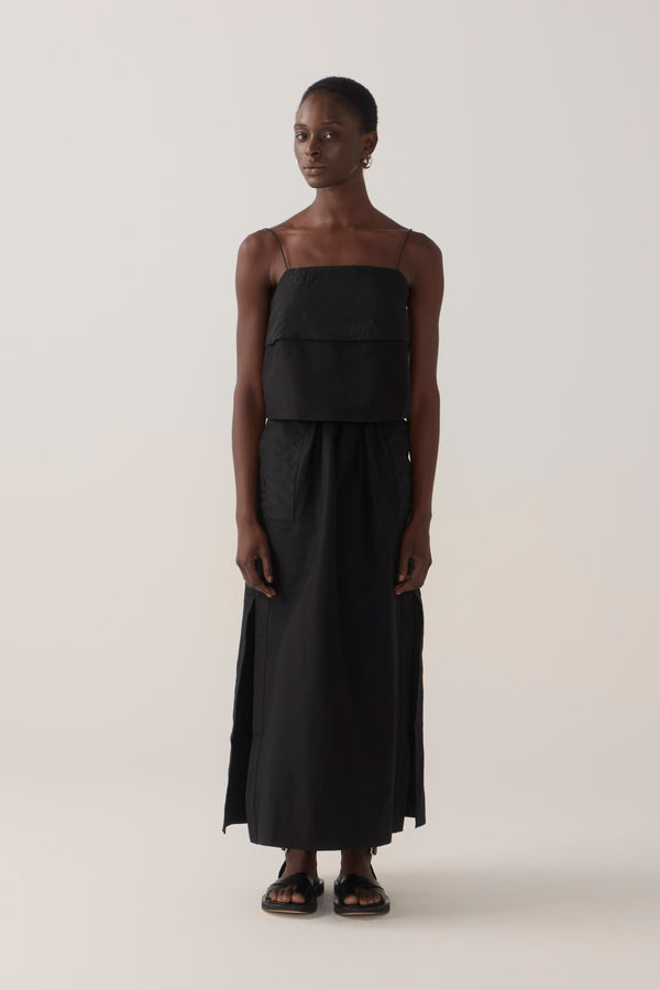 Bettina Skirt | Black Cotton Silk