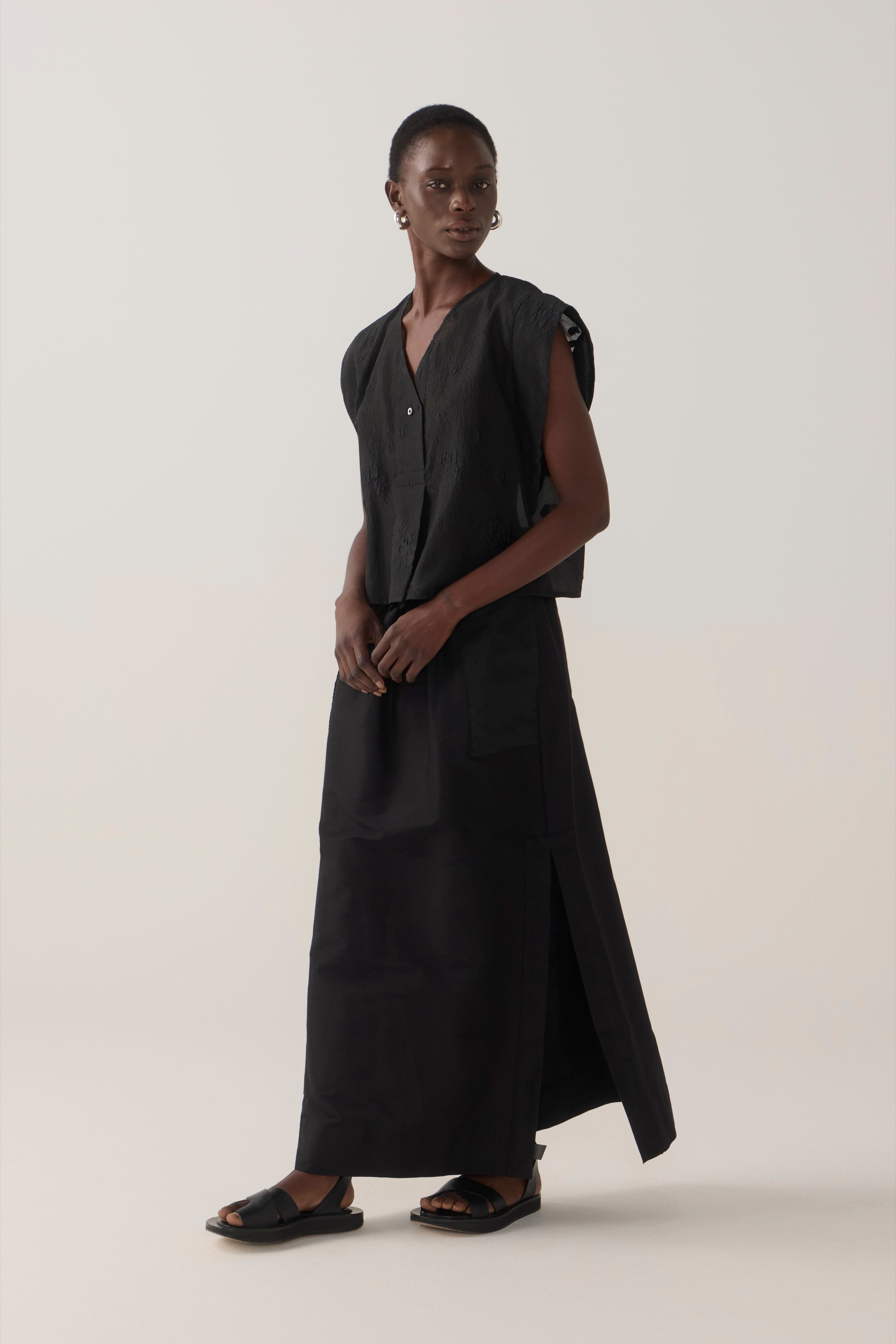 Bettina Skirt | Black Cotton Silk