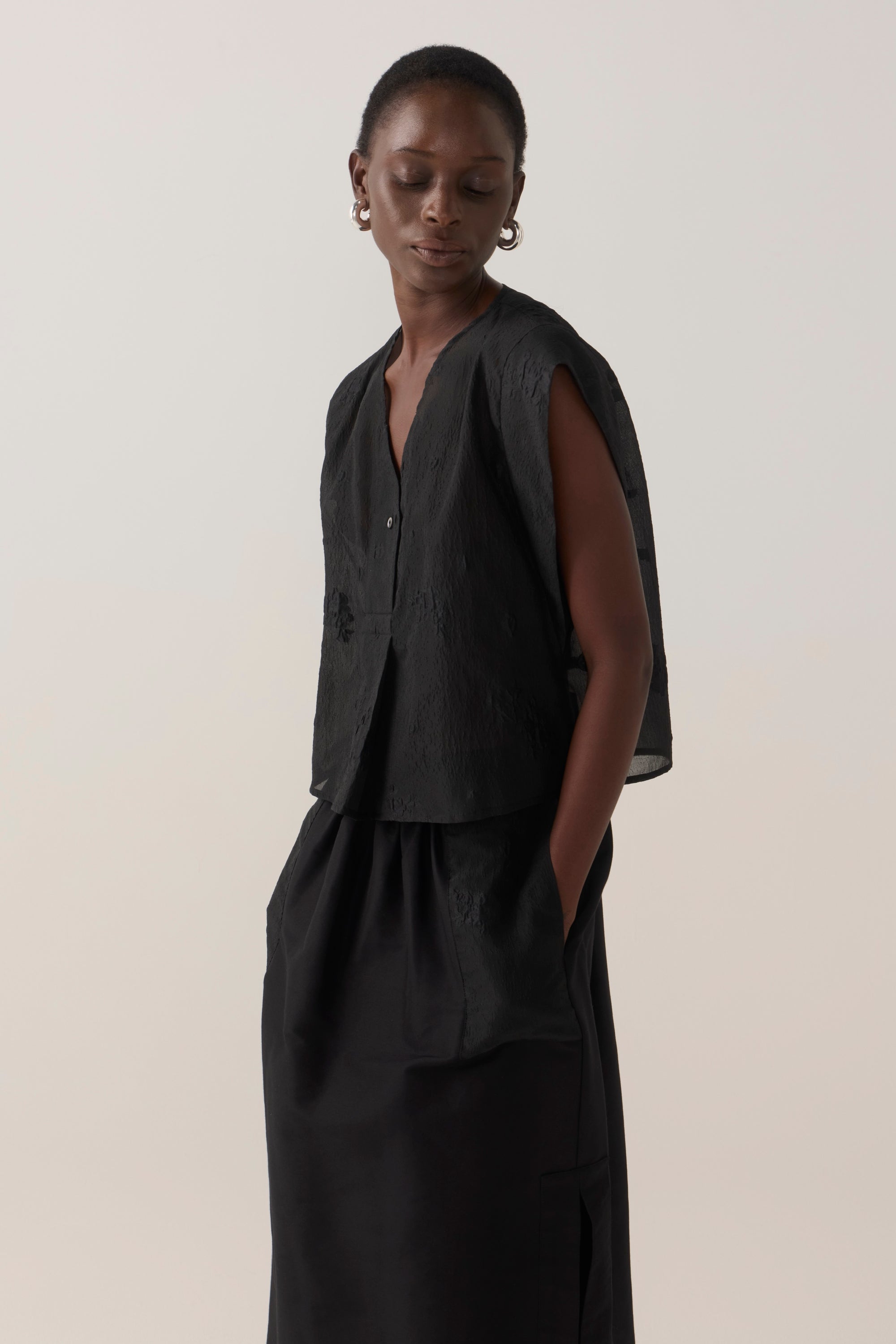 Bettina Skirt | Black Cotton Silk