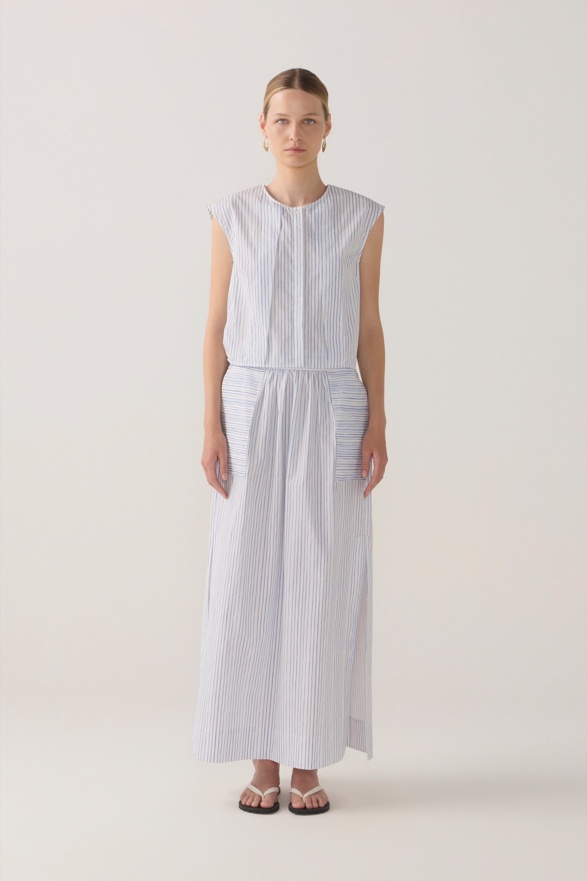 Bettina Skirt | Blue Double Stripe Poplin