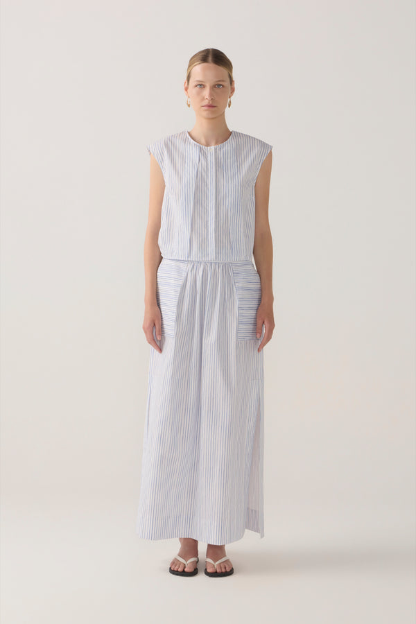Bettina Skirt | Blue Double Stripe Poplin