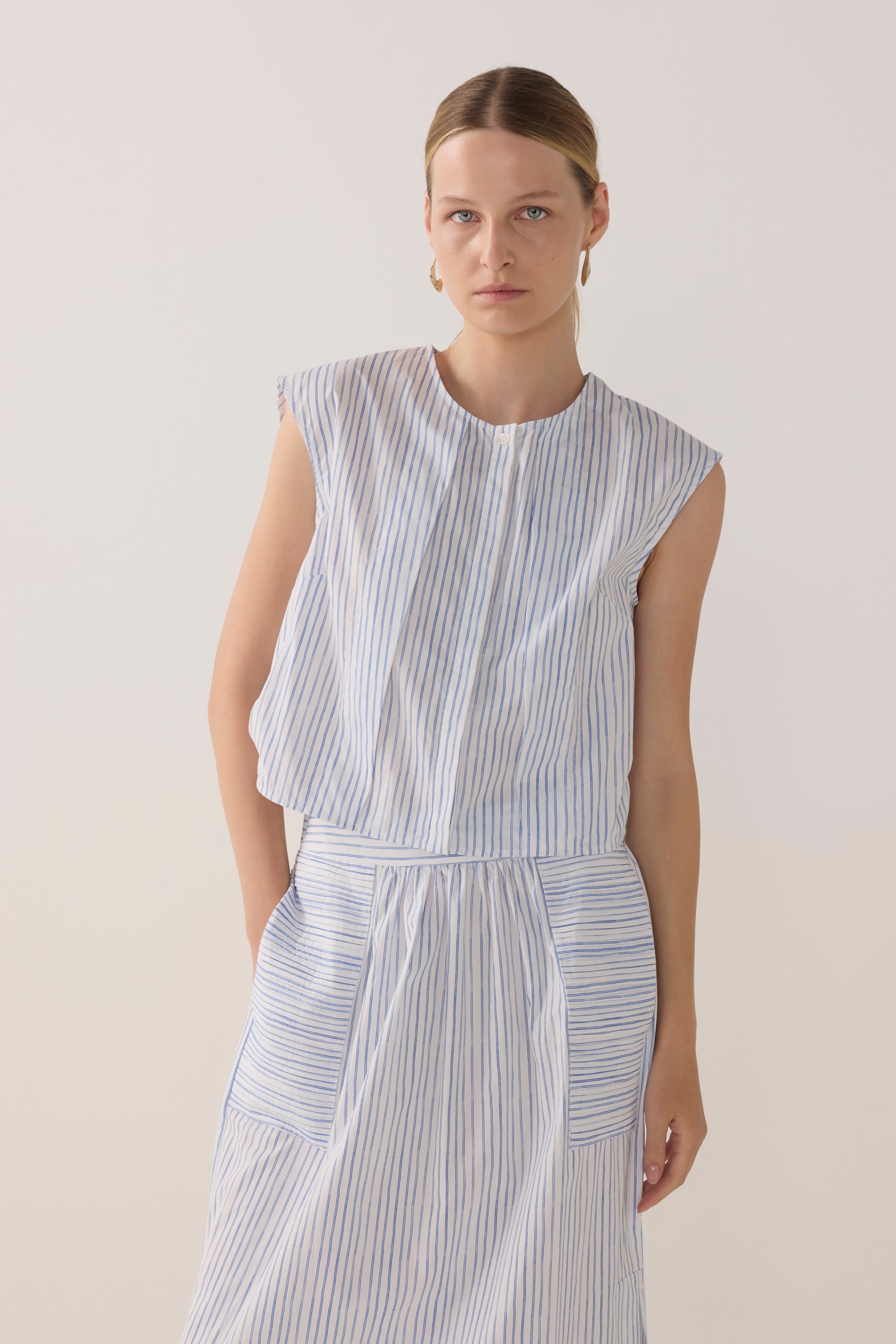 Bettina Skirt | Blue Double Stripe Poplin