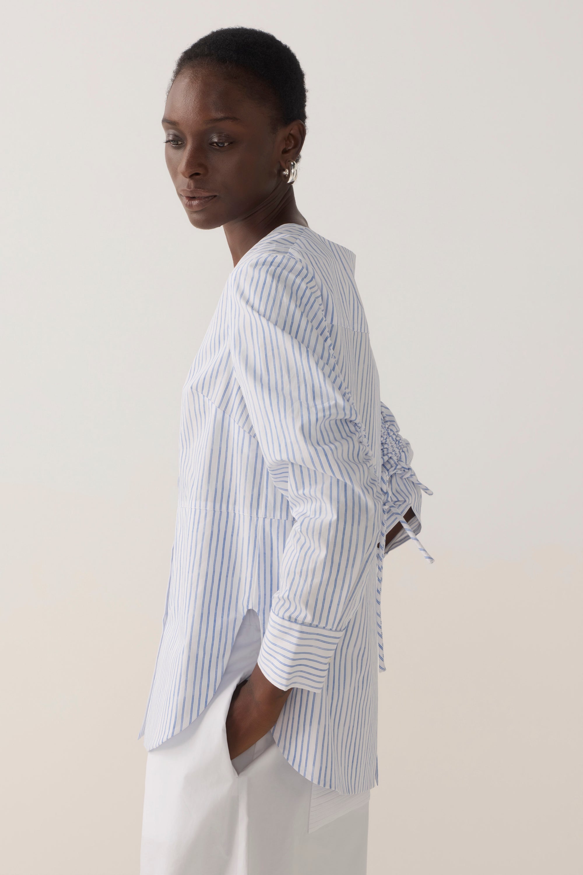 Clarissa Shirt | Blue Double Stripe Poplin