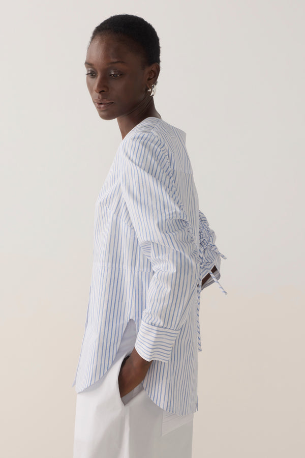 Clarissa Shirt | Blue Double Stripe Poplin