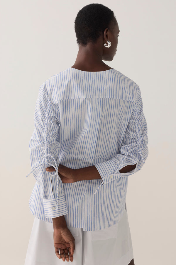 Clarissa Shirt | Blue Double Stripe Poplin