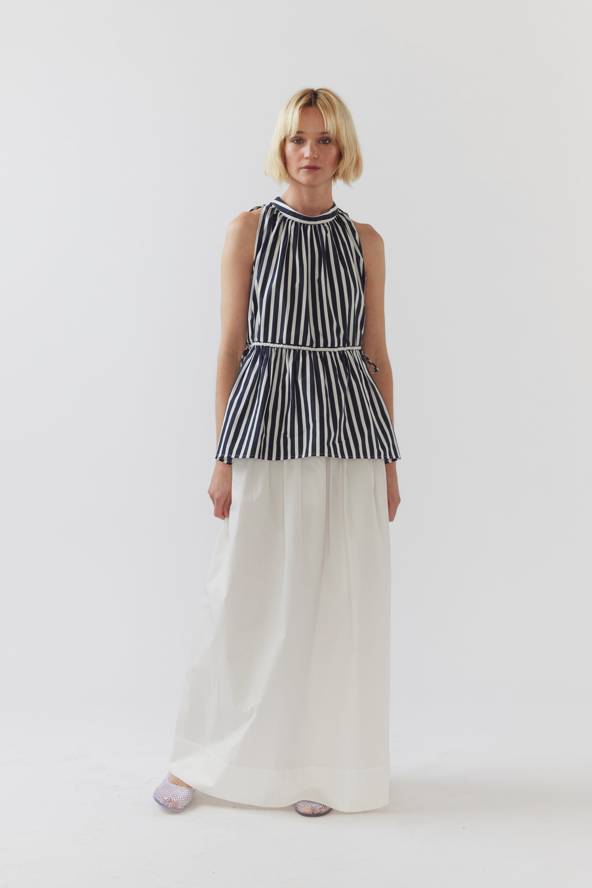 Kendall Top | Navy Stripe Poplin