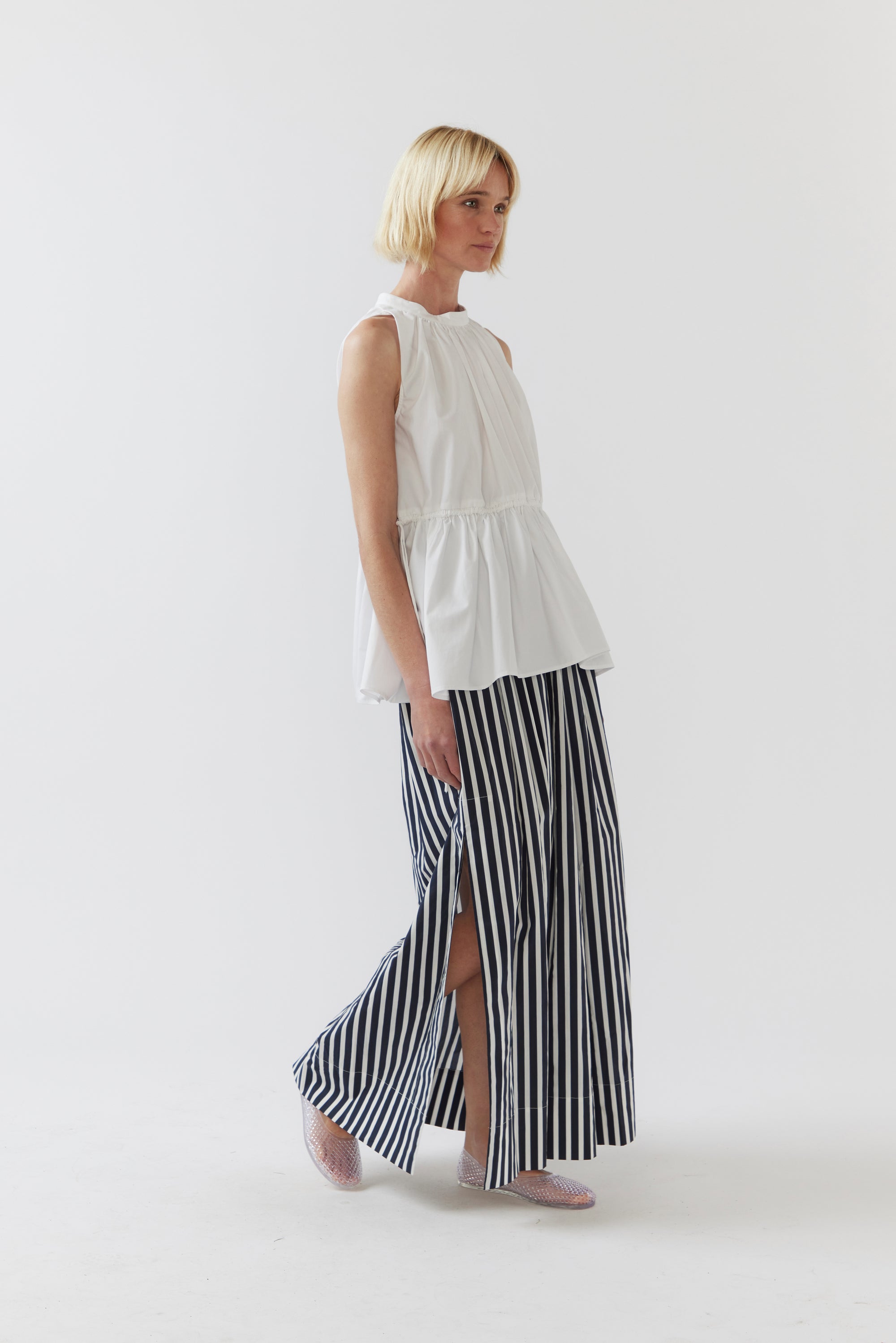 Brittany Skirt | Navy Stripe Poplin