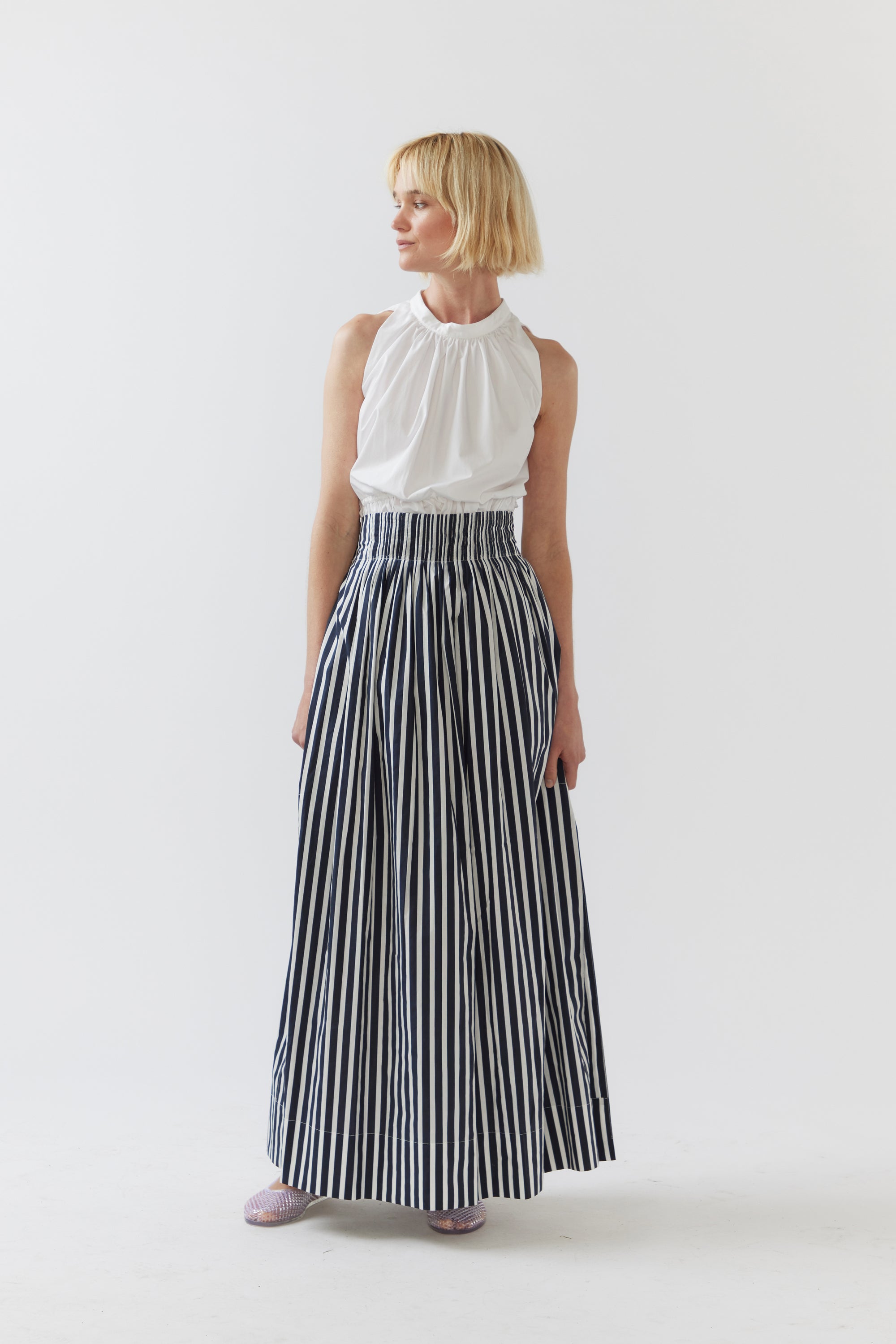 Brittany Skirt | Navy Stripe Poplin