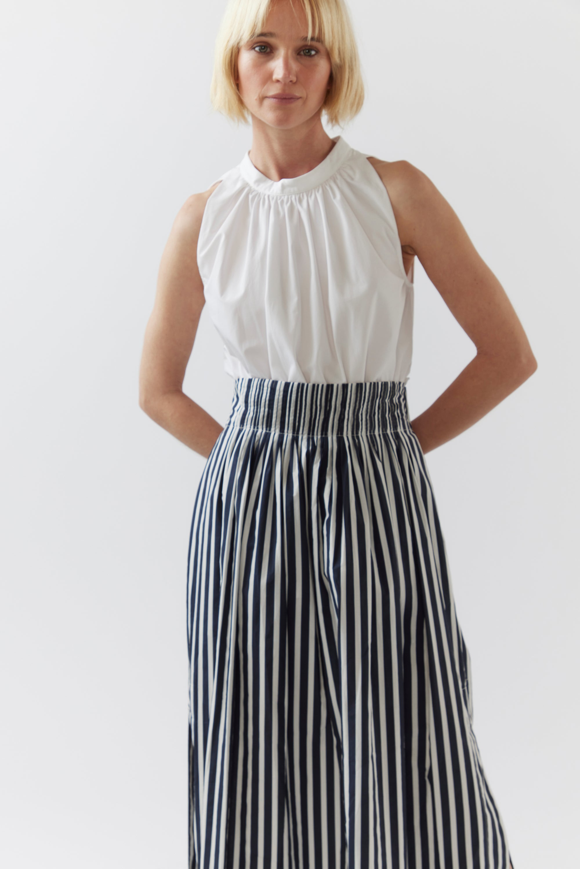 Brittany Skirt | Navy Stripe Poplin