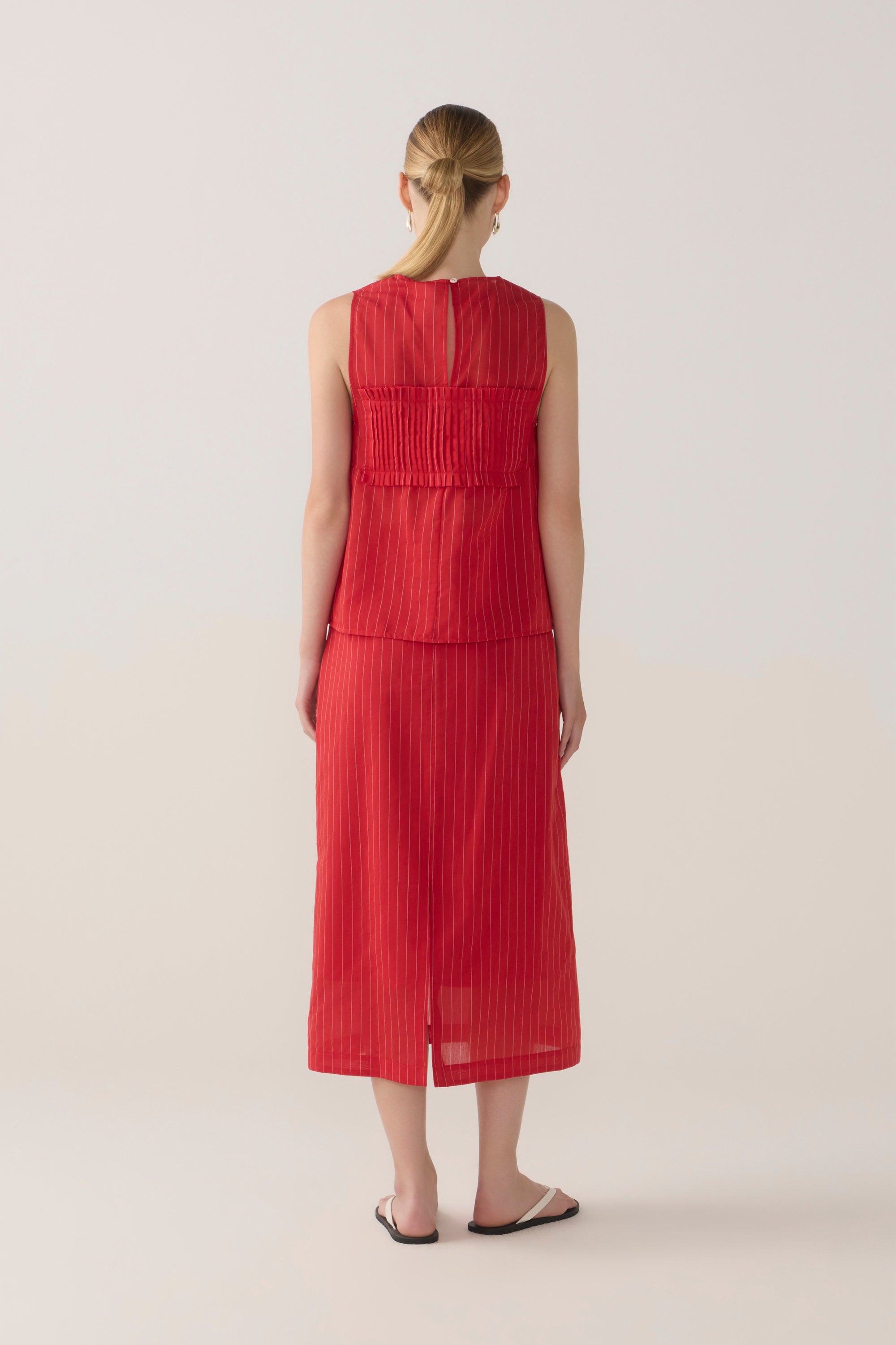 Cynthia Skirt | Crimson Pinstripe Cotton Silk