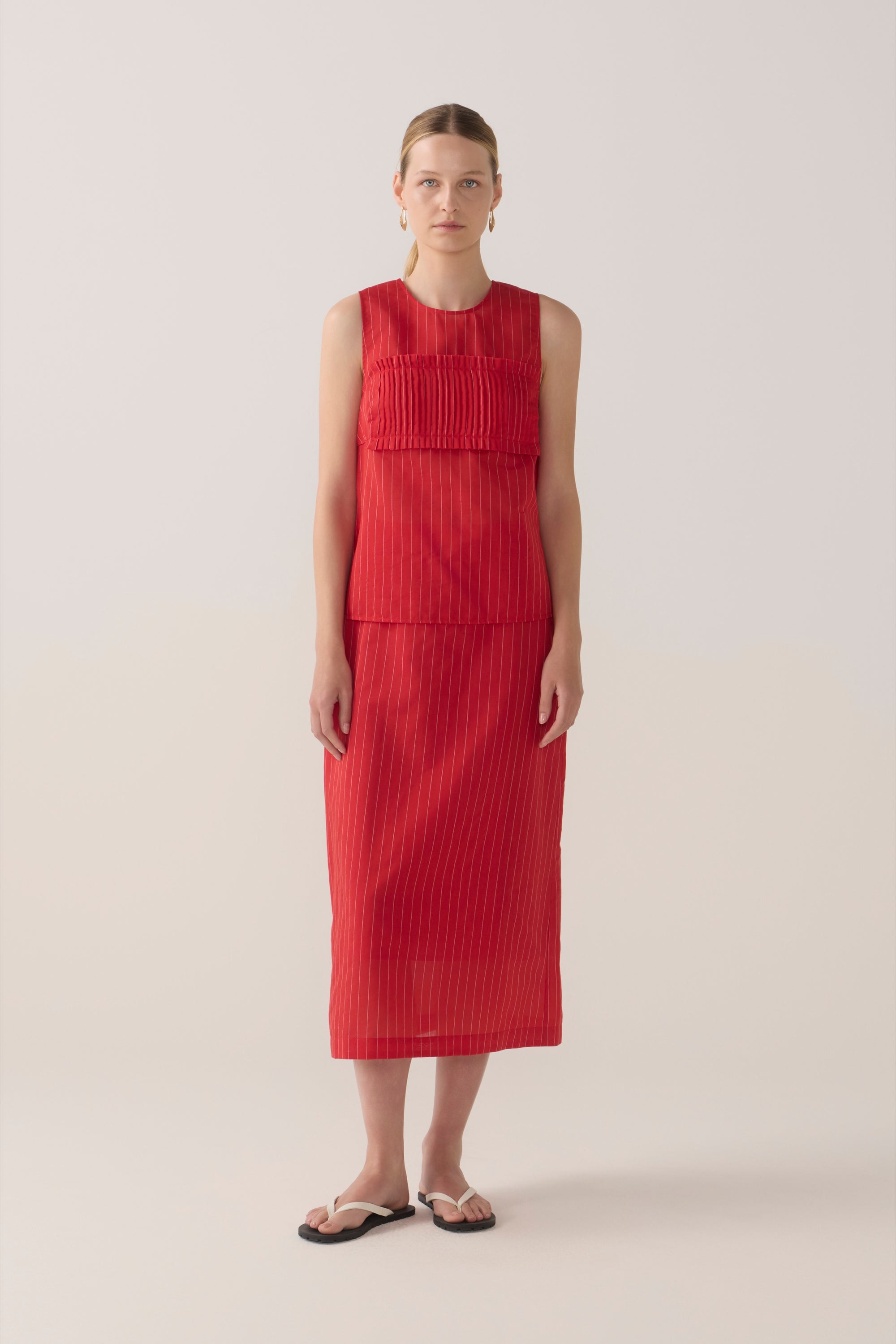 Cynthia Skirt | Crimson Pinstripe Cotton Silk