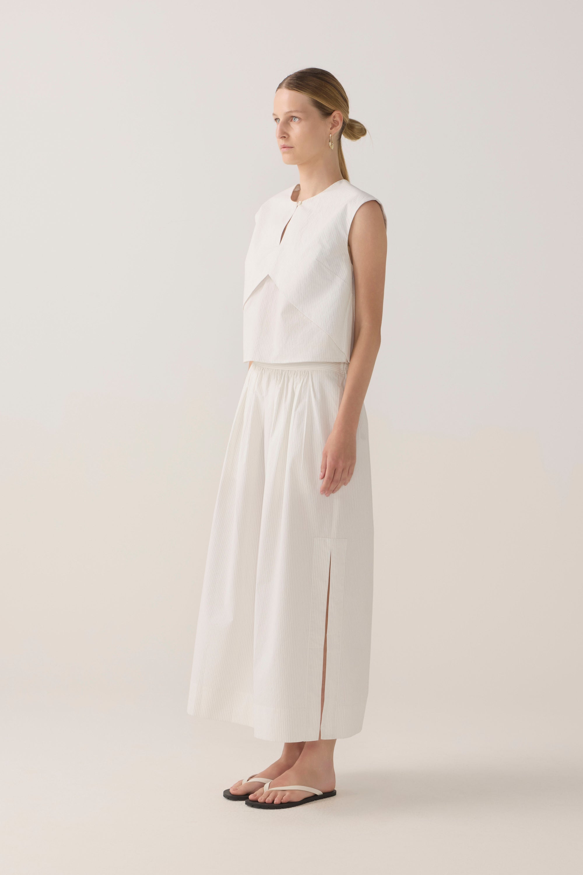 Dakota Top | White Pinstripe Poplin