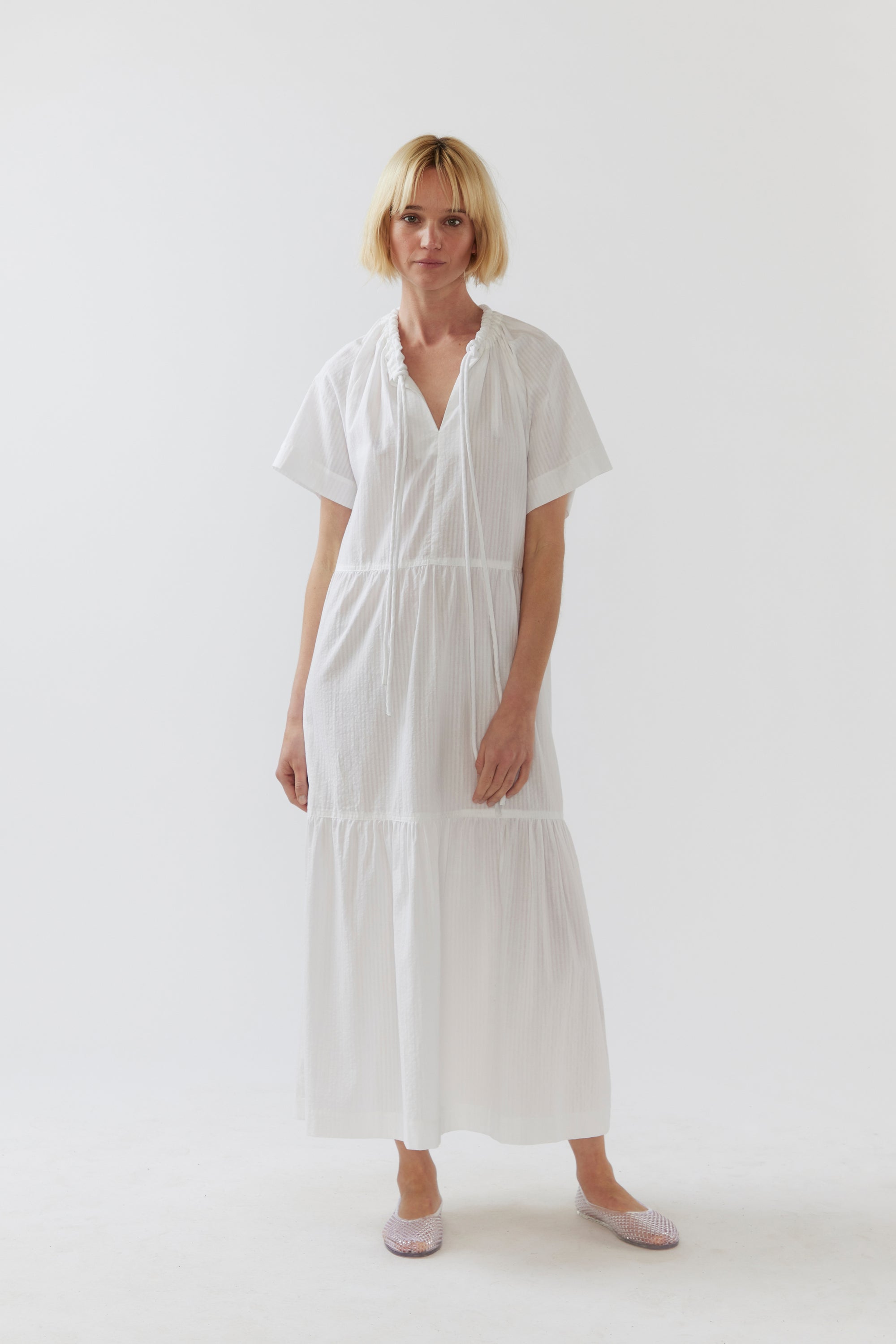 Delia Dress | White Seersucker